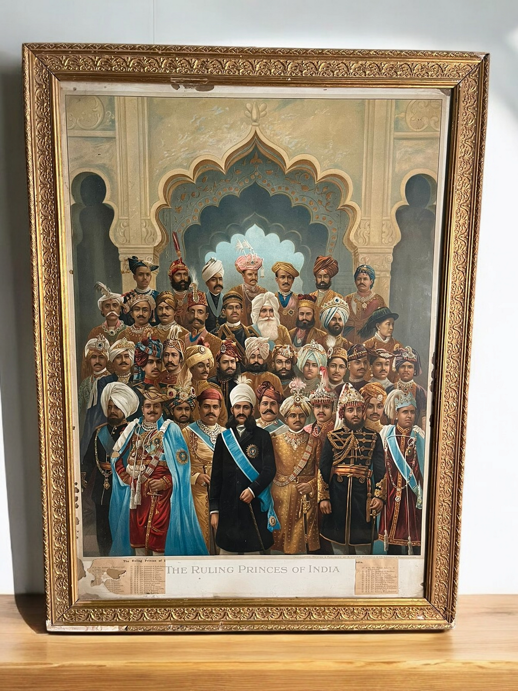 Antique Very Very Rare Indian 40 Princes Darbar Lithograph
