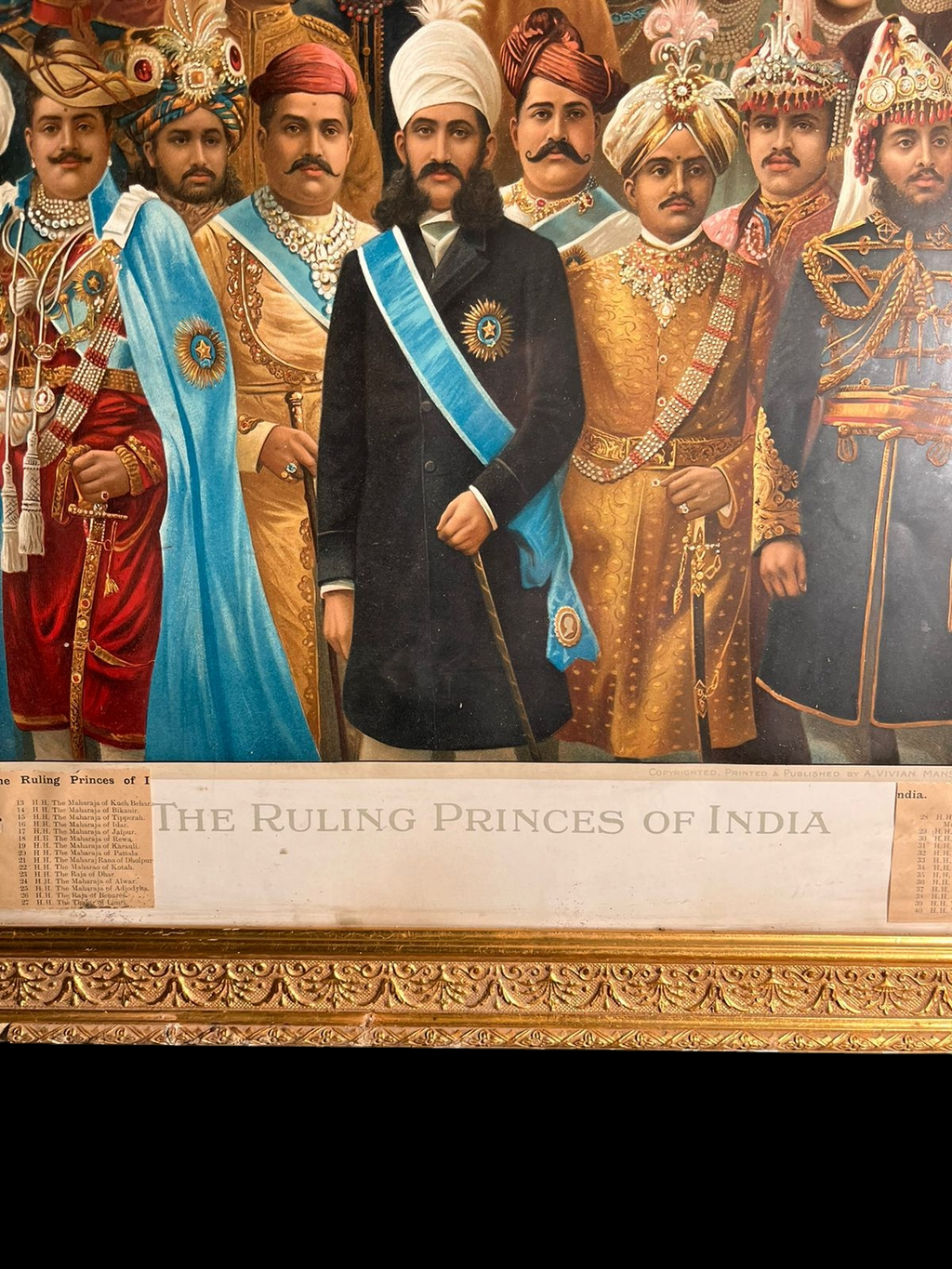 Antique Very Very Rare Indian 40 Princes Darbar Lithograph