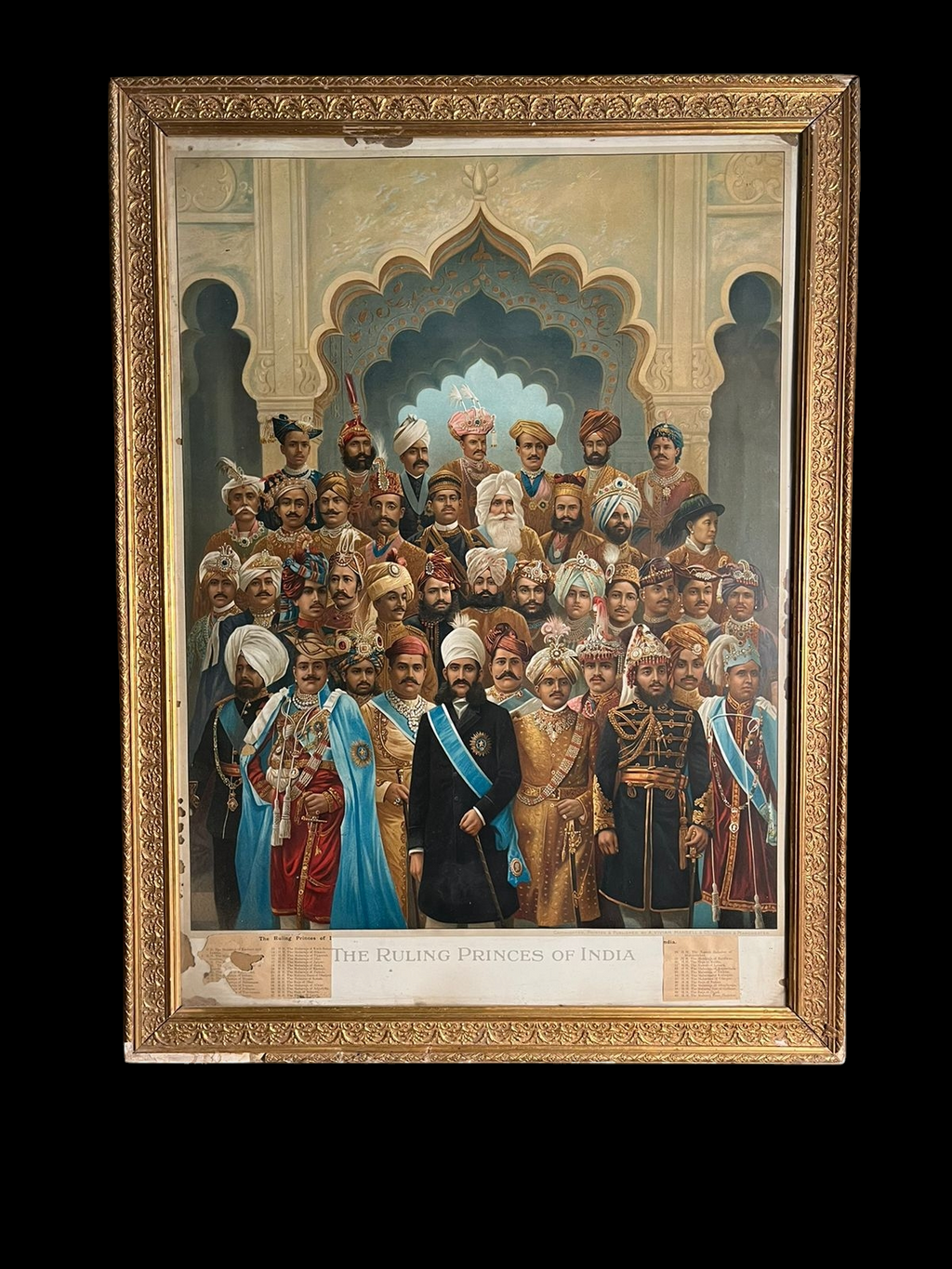 Antique Very Very Rare Indian 40 Princes Darbar Lithograph