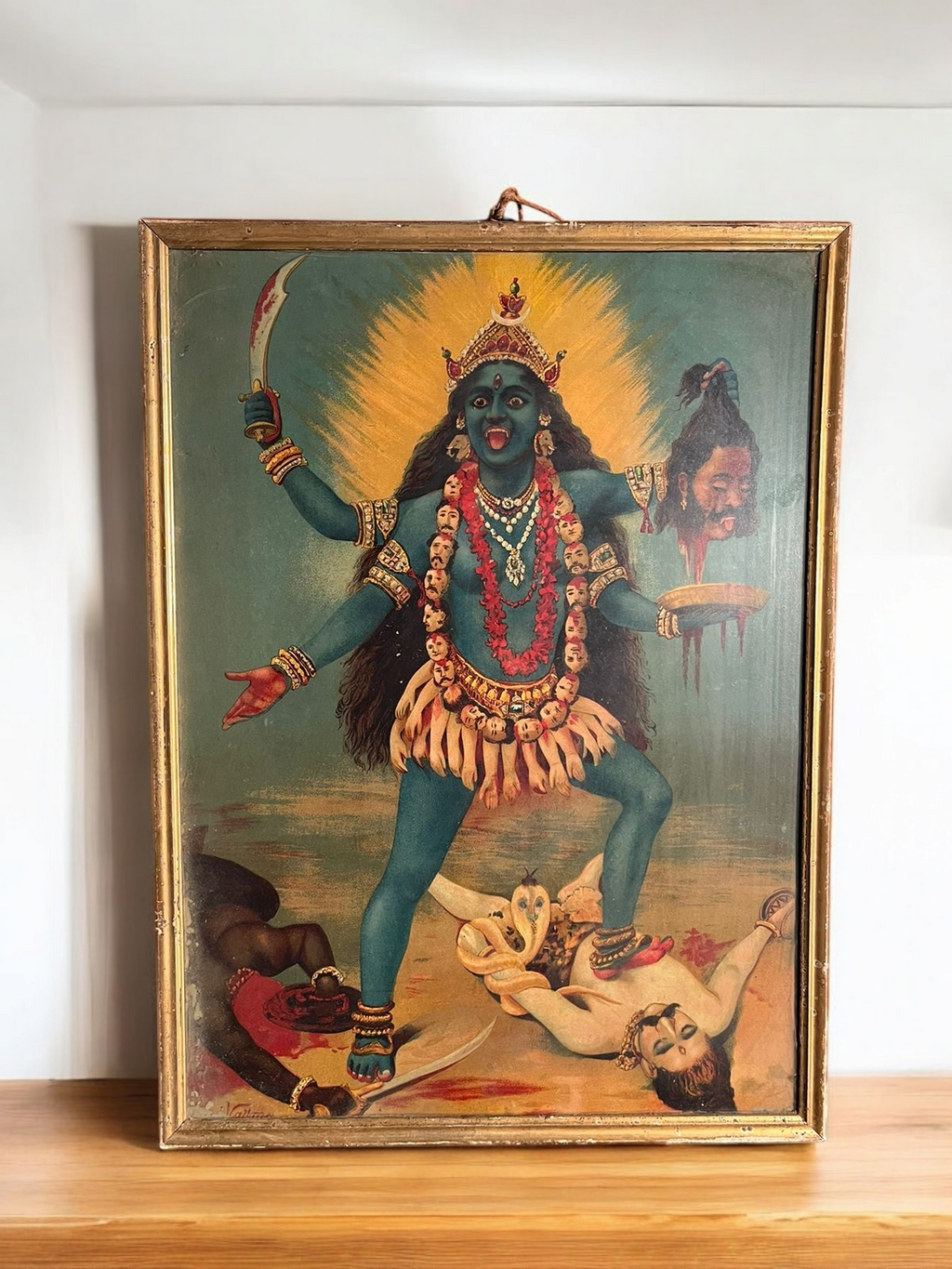 Vintage Original Ravi Varma Oleograph Of Goddess Kali – Circa Early 1900S