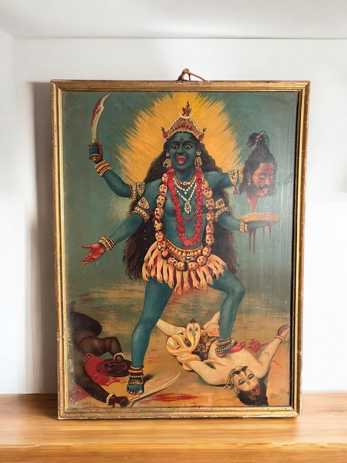 Vintage Original Ravi Varma Oleograph Of Goddess Kali – Circa Early 1900S