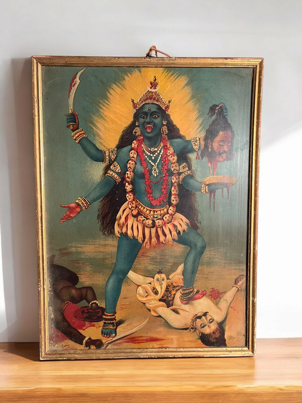 Vintage Original Ravi Varma Oleograph Of Goddess Kali – Circa Early 1900S