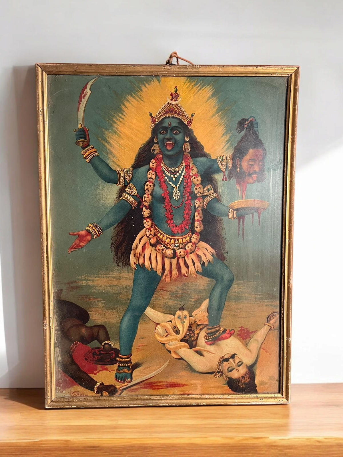 Vintage Original Ravi Varma Oleograph Of Goddess Kali – Circa Early 1900S