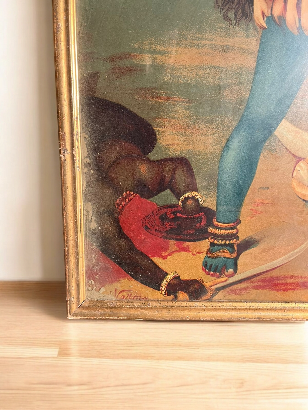 Vintage Original Ravi Varma Oleograph Of Goddess Kali – Circa Early 1900S