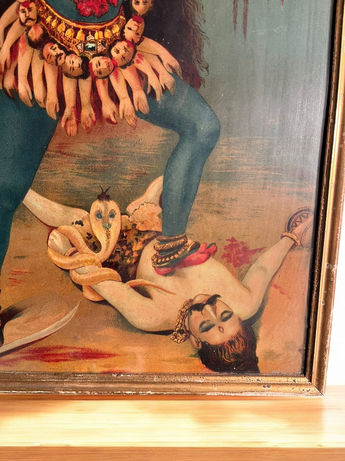 Vintage Original Ravi Varma Oleograph Of Goddess Kali – Circa Early 1900S