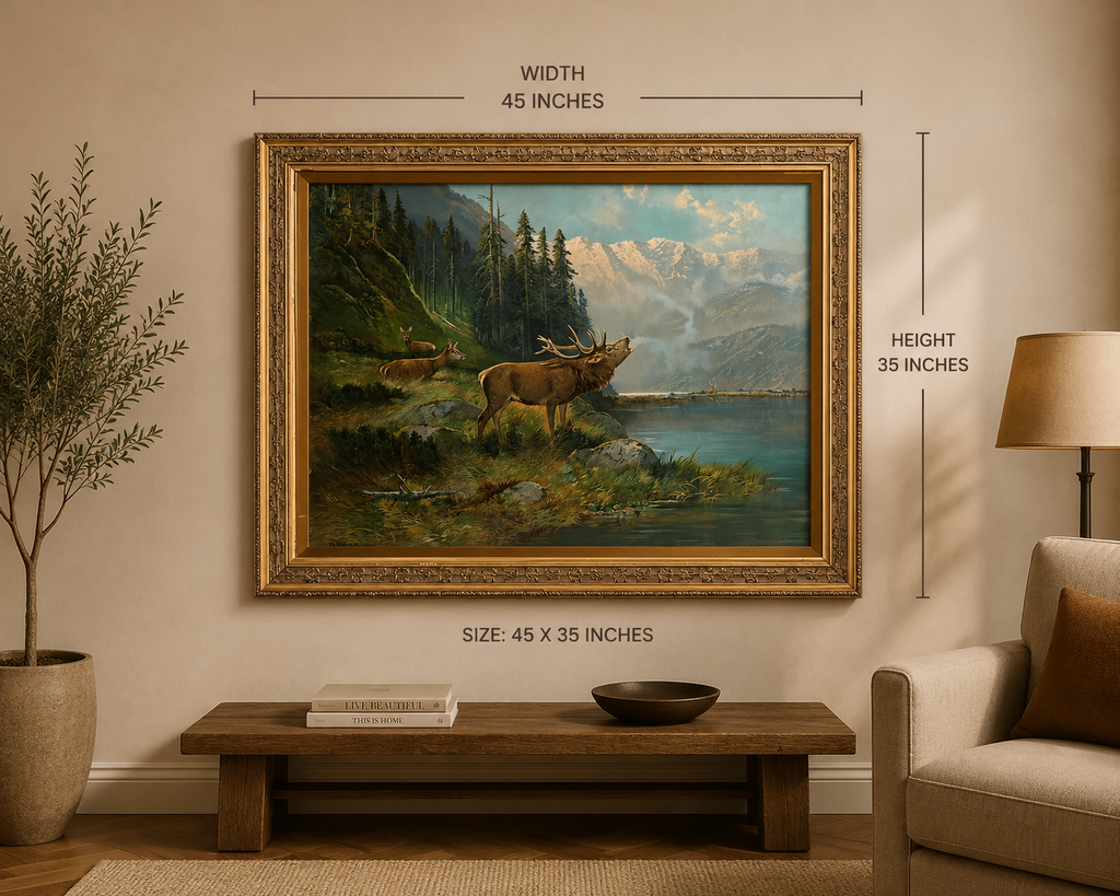 Vintage German Alpine Stag Landscape Signed: M. Müller, München (Munich, Germany)