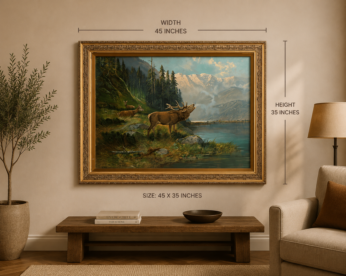 Vintage German Alpine Stag Landscape Signed: M. Müller, München (Munich, Germany)