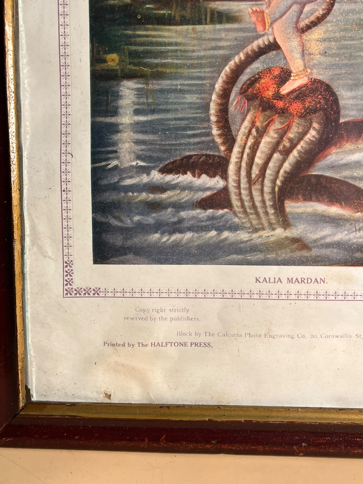 Vintage “Kalia Mardan” Lord Krishna Devotional Print – Jaidial Mal Ram Gopal, Delhi