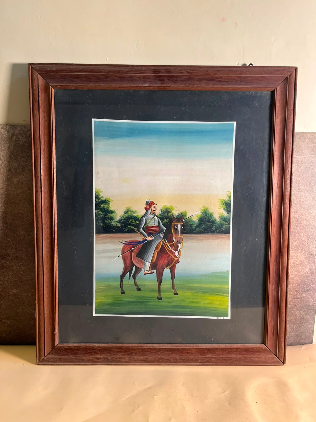 Vintage Hand-Painted Maharana Pratap on Chetak – Rajasthani Gouache Painting on Paper