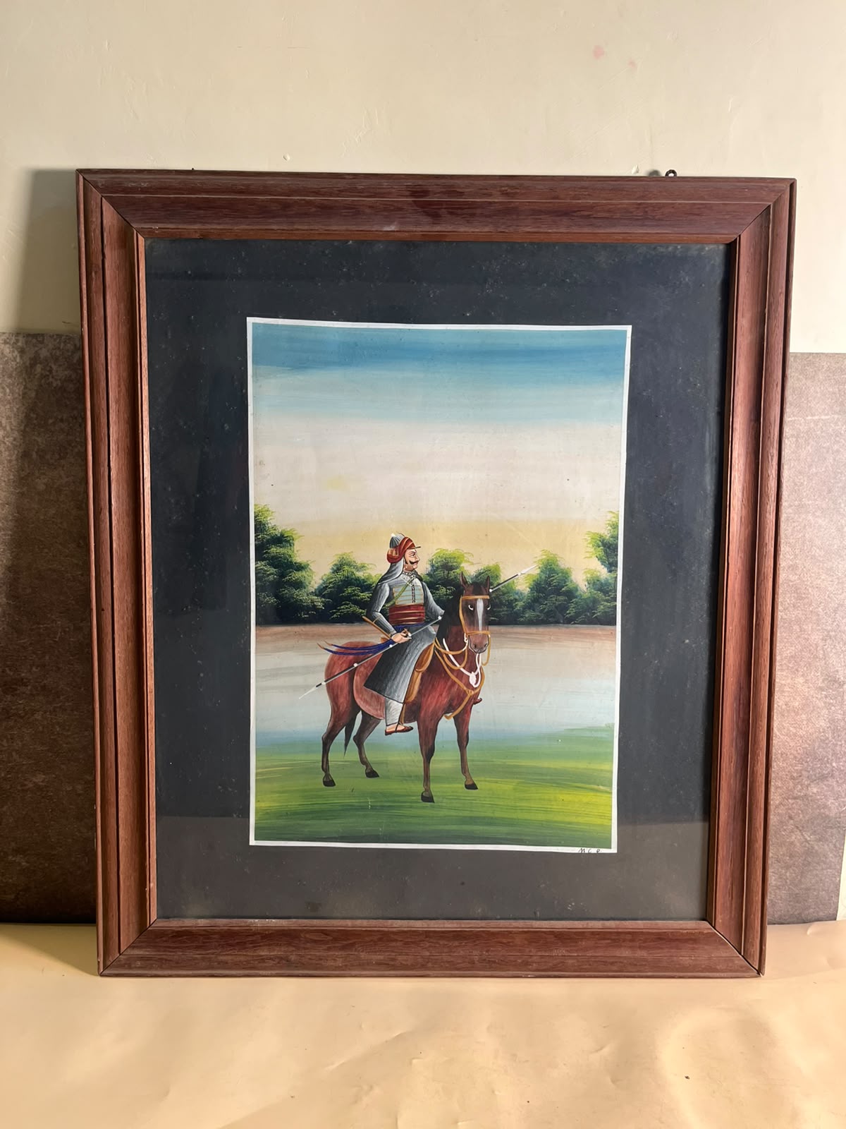 Vintage Hand-Painted Maharana Pratap on Chetak – Rajasthani Gouache Painting on Paper