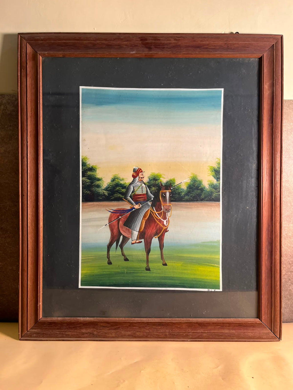 Vintage Hand-Painted Maharana Pratap on Chetak – Rajasthani Gouache Painting on Paper