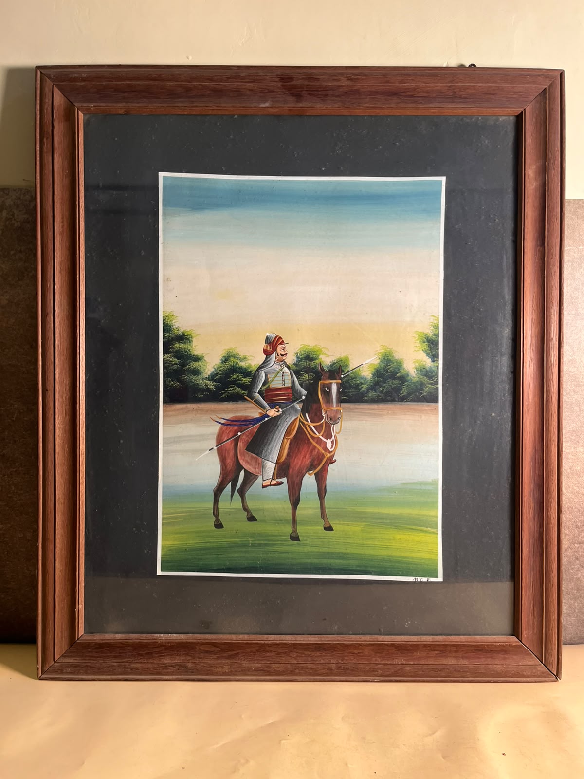 Vintage Hand-Painted Maharana Pratap on Chetak – Rajasthani Gouache Painting on Paper