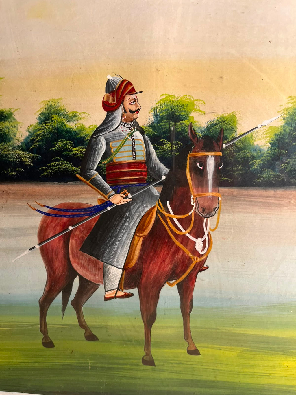 Vintage Hand-Painted Maharana Pratap on Chetak – Rajasthani Gouache Painting on Paper