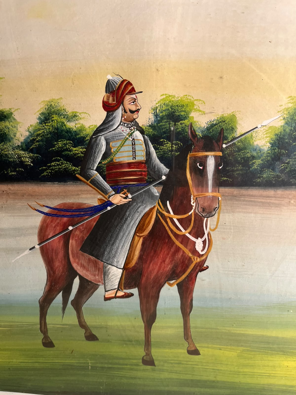 Vintage Hand-Painted Maharana Pratap on Chetak – Rajasthani Gouache Painting on Paper