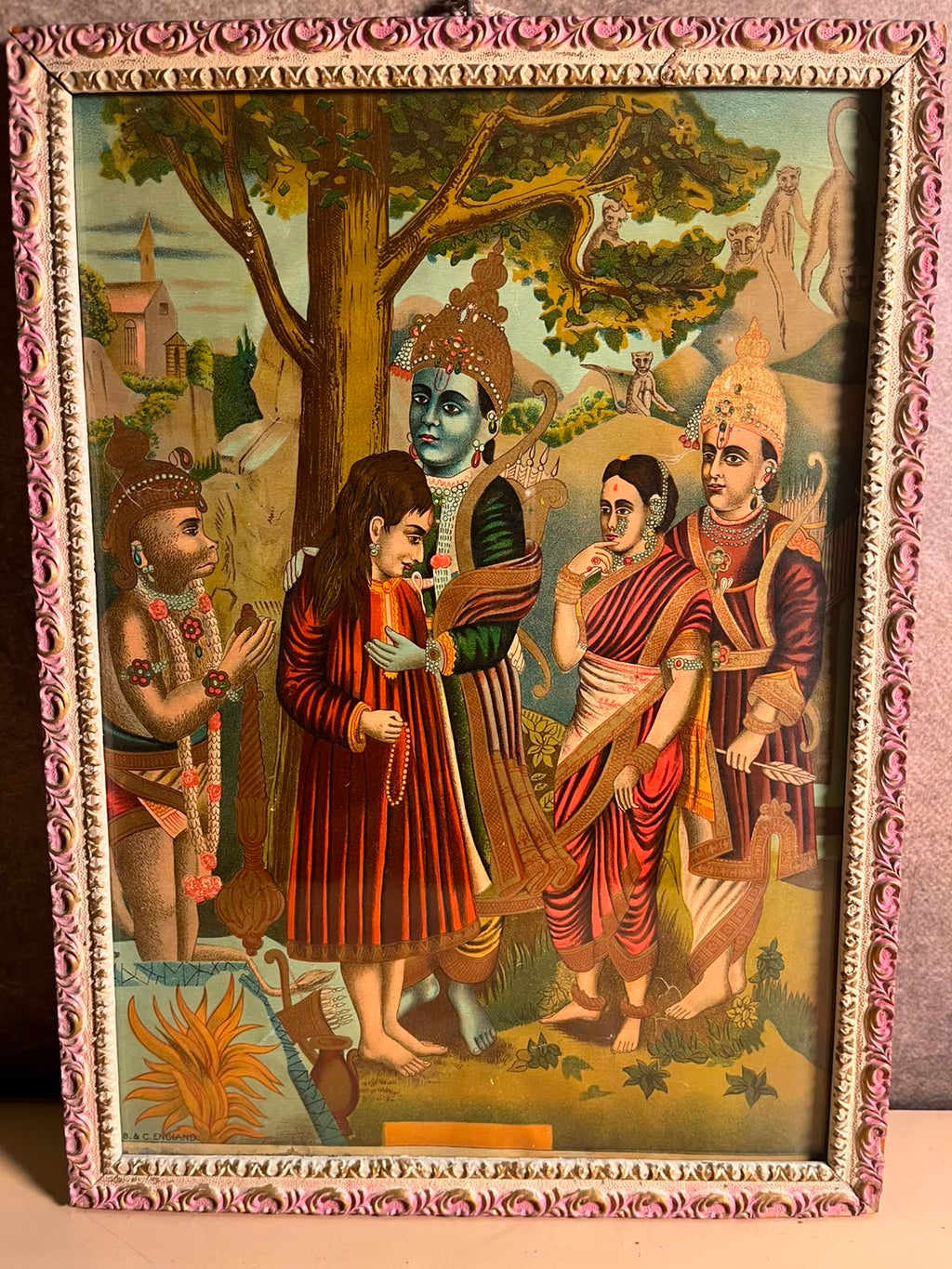 Vintage Bharat Milap Ramayana Devotional Print – B. & C. England