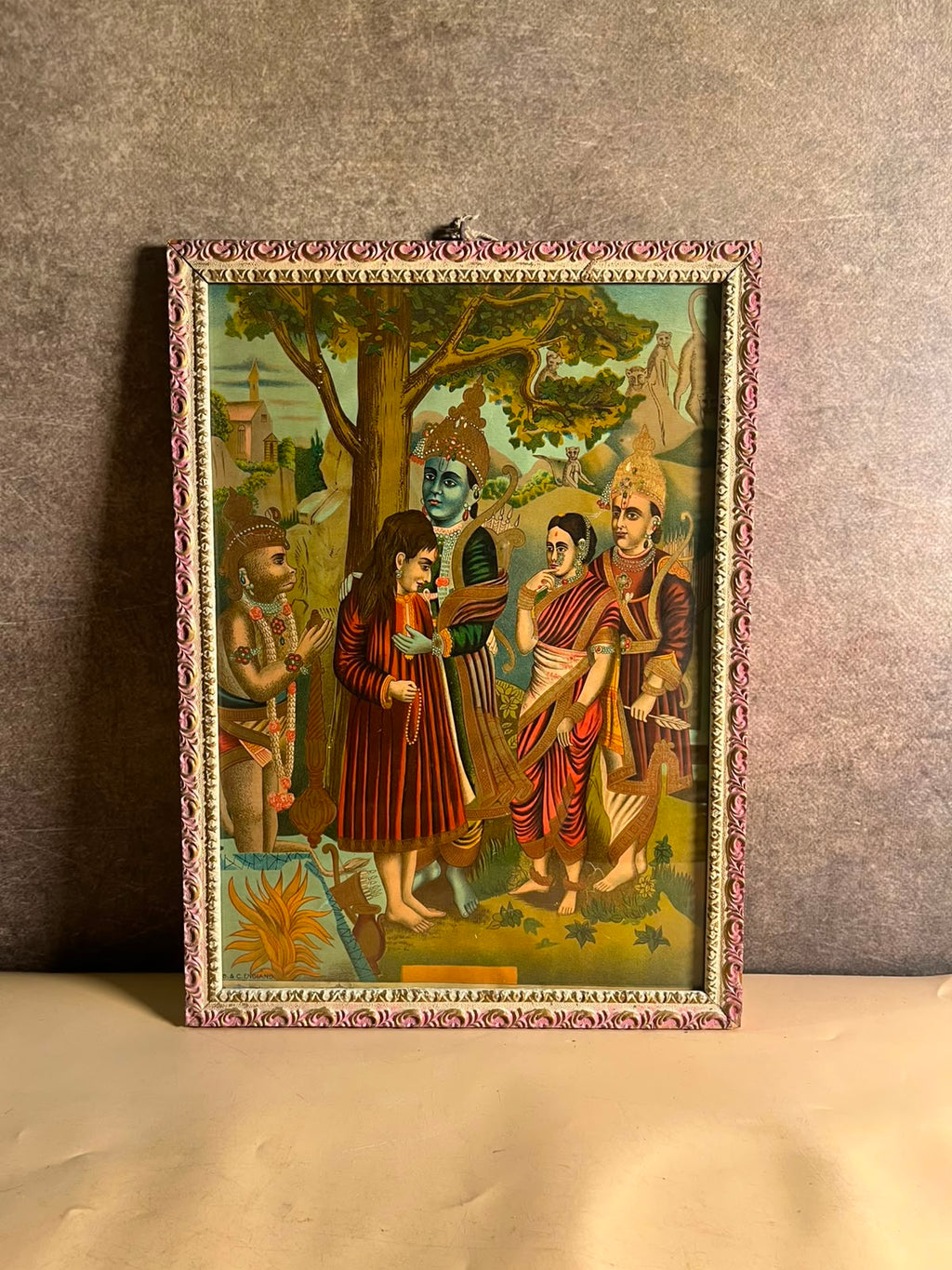 Vintage Bharat Milap Ramayana Devotional Print – B. & C. England