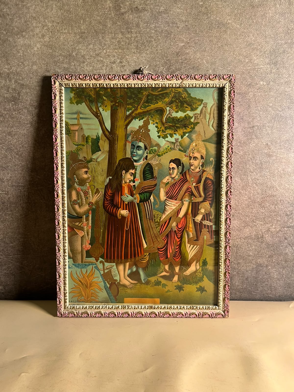 Vintage Bharat Milap Ramayana Devotional Print – B. & C. England