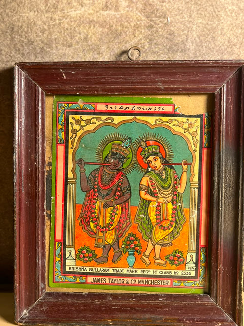 Antique James Taylor & Co. Manchester “Krishna Bullaram” Textile Trade Label – Framed