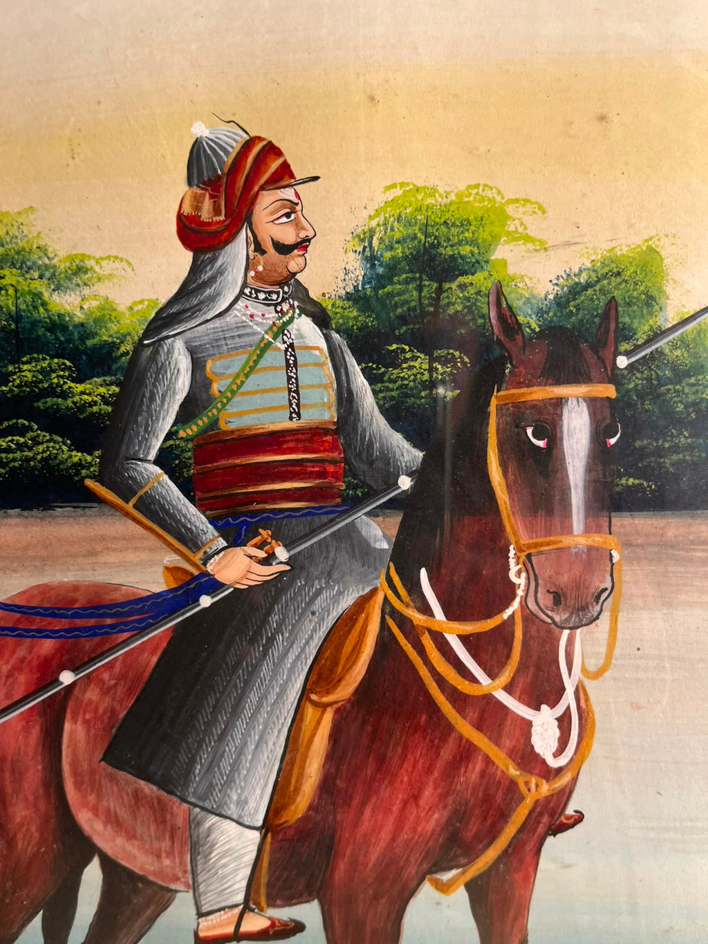 Vintage Hand-Painted Maharana Pratap on Chetak – Rajasthani Gouache Painting on Paper