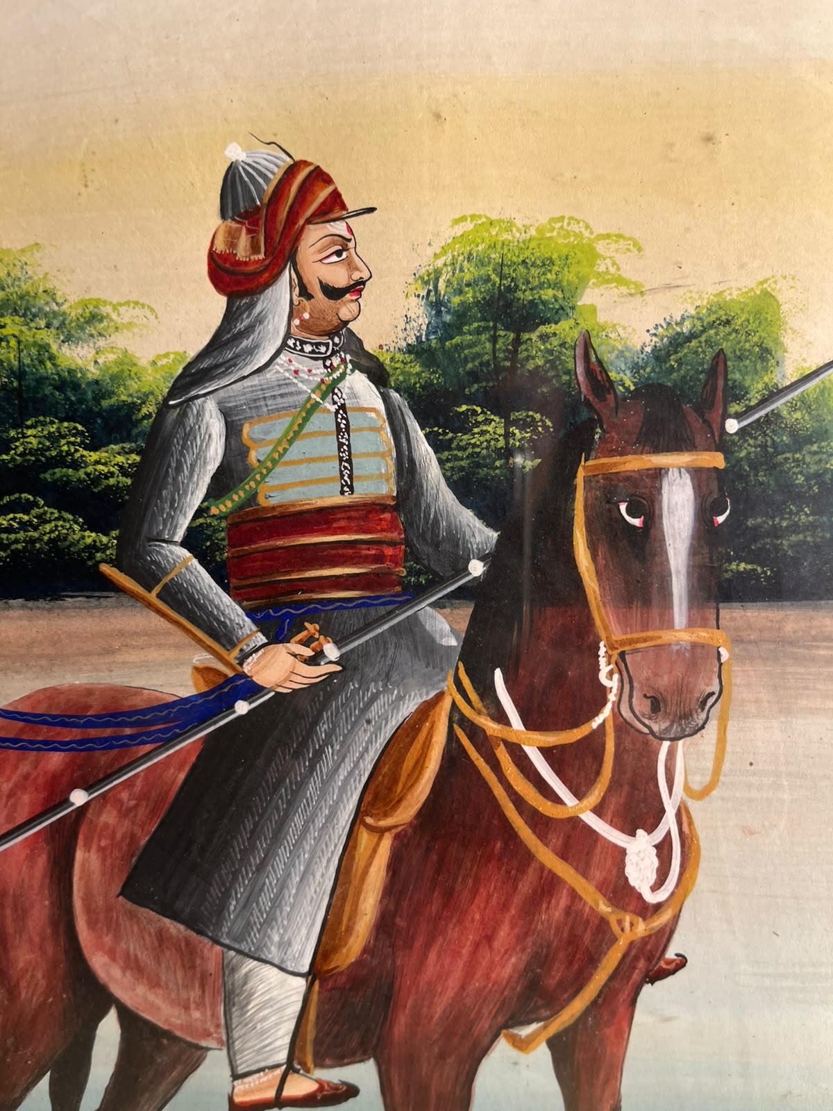 Vintage Hand-Painted Maharana Pratap on Chetak – Rajasthani Gouache Painting on Paper