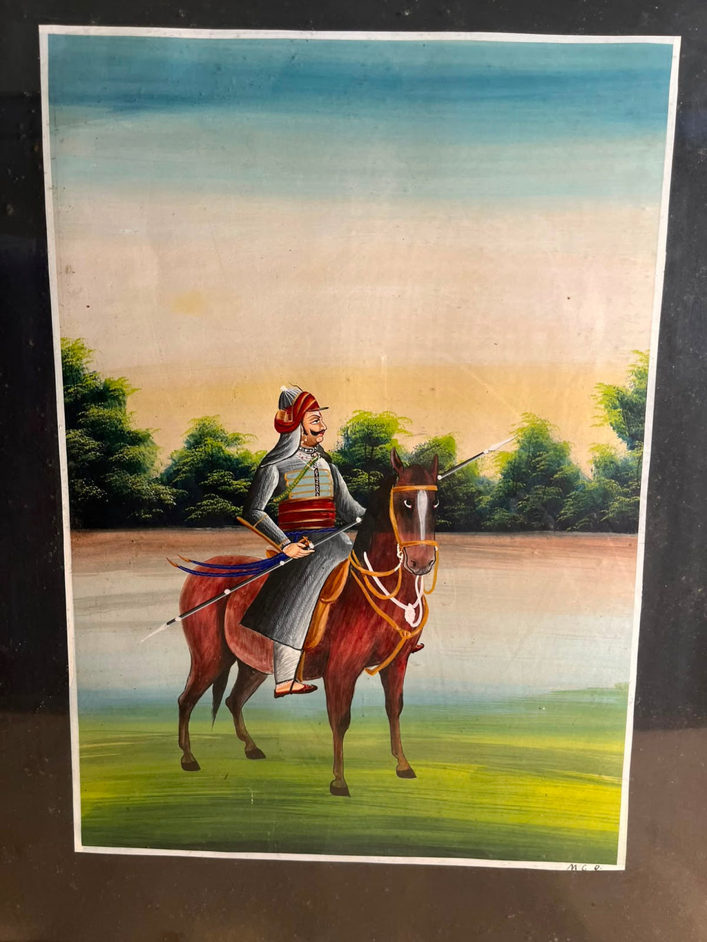 Vintage Hand-Painted Maharana Pratap on Chetak – Rajasthani Gouache Painting on Paper
