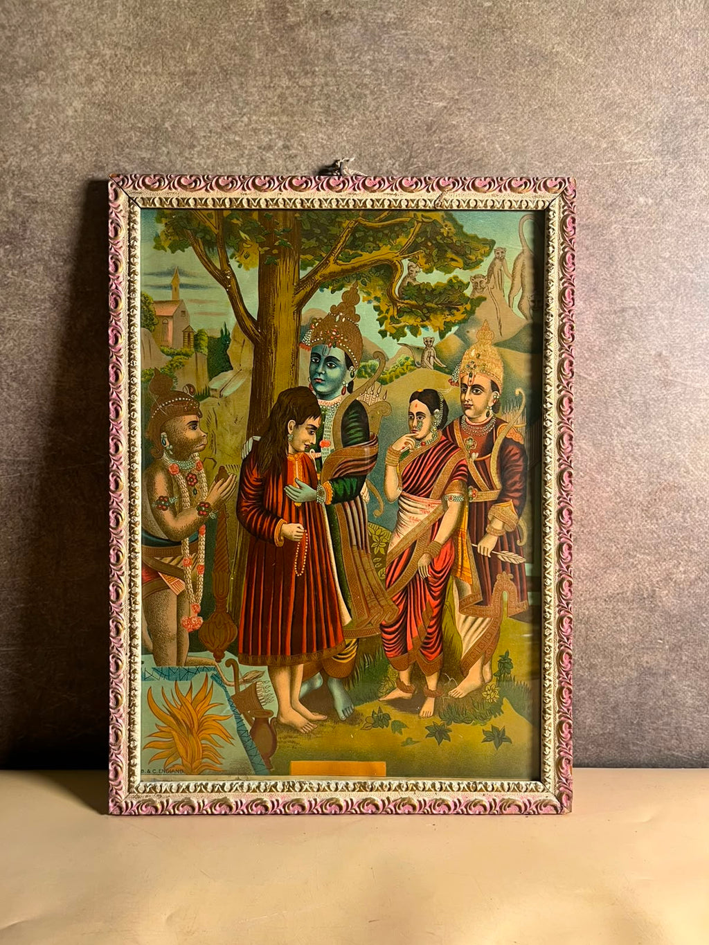 Vintage Bharat Milap Ramayana Devotional Print – B. & C. England